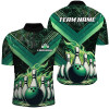 Custom Bowling And Pins Green Flame Customized Name, Team Name 3D Bowling Jersey Shirt For Men