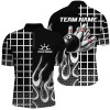 Custom Bowling And Pins Black And White Retro Customized Name, Team Name 3D Jersey Polo Shirt For Men