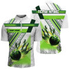 Custom Bowling And Pins Green And White Bowling Customized Name, Team Name 3D Jersey Polo Shirt For Men