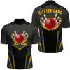 Custom Personalized Flame American Flag Bowling Quarter Zip Shirt For Men Custom Gutter Gang Bowling Shirts