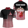 Custom American Bowling Jersey Men Custom Black Bowling Quarter-Zip Shirt Team Patriot Bowling Shirt