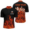 Custom Personalized Men Bowling Shirt Multicolor Flame Bowling Ball and Pins, Bowling jerseys for Bowler