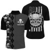 Custom Black Grey Argyle Skull Darts Quarter-Zip Shirt American Flag Patriotic Dart Jersey For Men, Skull Shirt