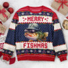 FUNSTUFFPRINT Custom  Merry Fishmas For Fishing Dad, Grandpa Ugly  Sweater