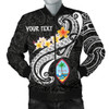 FUNSTUFFPRINTINT Guam Personalised Men’s Bomber Jacket – Guam Seal Polynesian Patterns Plumeria (Black)  3D Bomber Jacket