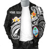 FUNSTUFFPRINTINT Guam Personalised Men’s Bomber Jacket – Guam Seal Polynesian Patterns Plumeria (Black)  3D Bomber Jacket