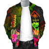 FUNSTUFFPRINTINT Guam Polynesian Men’s Bomber Jacket – Hibiscus and Banana Leaves  3D Bomber Jacket