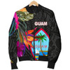 FUNSTUFFPRINTINT Guam Women’s Bomber Jacket – Hibiscus Polynesian Pattern  3D Bomber Jacket