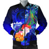 FUNSTUFFPRINTINT Pohnpei Custom Personalised Men’s Bomber Jacket – Humpback Whale with Tropical Flowers (Blue)- BN18 3D Bomber Jacket