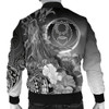 FUNSTUFFPRINTINT Pohnpei Men’s Bomber Jacket – Humpback Whale with Tropical Flowers (White)- BN18 3D Bomber Jacket
