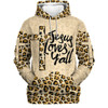 FUNSTUFFPRINT 3D Jesus Loves Y'all Cross Leopard Skin Pattern Hoodies Jesus Hoodie Men & Women Christian 3D Hoodie and Zip Hoodie
