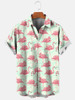 Men's Flamingo Print Casual Breathable Hawaiian Short Sleeve Shirt