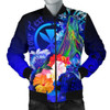 FUNSTUFFPRINTINT Polynesian Hawaii Custom Personalised Men’s Bomber Jacket – Kanaka Maoli Humpback Whale with Tropical Flowers (Blue)- BN18 3D Bomber Jacket