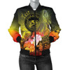 FUNSTUFFPRINTINT Polynesian Hawaii Custom Personalised Women’s Bomber Jacket – Humpback Whale with Tropical Flowers (Yellow)- BN18 3D Bomber Jacket