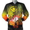 FUNSTUFFPRINTINT Polynesian Hawaii Men’s Bomber Jacket – Kanaka Maoli Humpback Whale with Tropical Flowers (Yellow)- BN18  3D Bomber Jacket