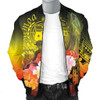 FUNSTUFFPRINTINT  Samoa Men’s Bomber Jacket- Humpback Whale with Tropical Flowers (Yellow)- BN18 3D Bomber Jacket