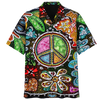Spiritual Hippie Floral Pattern Peace Sign Tie Dye Trippy Hawaiian Shirt