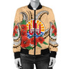 FUNSTUFFPRINTINT Tahiti Polynesian Women Bomber Jacket – Hibiscus Coat of Arm Beige – BN11 3D Bomber Jacket