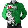 FUNSTUFFPRINTINT Wales Celtic Men’s Bomber Jacket – Welsh Dragon Flag with Celtic Cross (Green) – BN18 3D Bomber Jacket