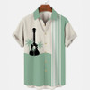 Men's Hawaiian Music Guitar Stripe Panel Casual Shirt