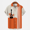 Men's Hawaiian Music Guitar Stripe Panel Casual Shirt