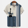 Men's Hawaiian Music Guitar Stripe Panel Casual Shirt