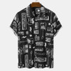 Mens Musical hawaiian shirt, Instrument Print Button Front Short Sleeve Black Shirts