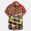 Mens Retro Music Print Lapel Loose Short Sleeve Hawaiian Shirts