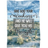 FUNSTUFFPRINT Give God Your Weakness And He Will Give You His Strength Fleece Blanket - Christian Blanket - Bible Verse Blanket