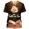FUNSTUFFPRINT Faith Over Fear Roses 3d All Over Print Shirt - Christian 3d Shirts For Men Women 3D T-shirt