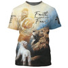 FUNSTUFFPRINT Faith Over Fear Jesus Lion Lamb 3D All Over Printed Shirt for Men and Women 3D T-shirt