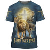 FUNSTUFFPRINT Faith Over Fear Lion Cross 3D All Over Printed Shirt for Men and Women 3D T-shirt