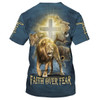 FUNSTUFFPRINT Faith Over Fear Lion Cross 3D All Over Printed Shirt for Men and Women 3D T-shirt
