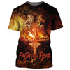 FUNSTUFFPRINT Faith Over Fear Shirts - Lion Burning Fire Cross 3D All Over Printed Shirt for Men and Women 3D T-shirt