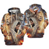 FUNSTUFFPRINT  3D Personalized Name Faith Over Fear Christian Jesus Lion 3D Hoodie and Zip Hoodie