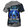 FUNSTUFFPRINT Grumpy Old Welder 3D Shirts Personalized Name, Skull On Blue Fire Welder Shirt 3D T-shirt