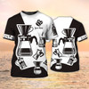 FUNSTUFFPRINT Coffee Tools Set Print Shirt Barista T Shirt Custom Coffe Shirt Black And White 3D T-shirt