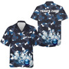 Custom Blue Camo Hawaiian Bowling Shirt for Men Women, Custom Team Name Short Sleeve Bowlers Jersey