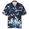 Custom Blue Camo Hawaiian Bowling Shirt for Men Women, Custom Team Name Short Sleeve Bowlers Jersey