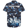 Custom Blue Camo Hawaiian Bowling Shirt for Men Women, Custom Team Name Short Sleeve Bowlers Jersey