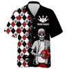 Custom Skull Hawaiian Bowling Shirt Men Women, Personalized Name Argyle Bowling Pattern Bowler Team Jersey