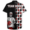 Custom Skull Hawaiian Bowling Shirt Men Women, Personalized Name Argyle Bowling Pattern Bowler Team Jersey