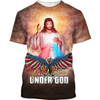 FUNSTUFFPRINT One Nation Under God T Shirt Men Women Jesus And Eagle American Flag Pattern Shirts 3D T-shirt