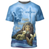 FUNSTUFFPRINT Faith Hope Love Blue T Shirt Men Women Lion Under God Tee Shirts 3D T-shirt