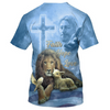 FUNSTUFFPRINT Faith Hope Love Blue T Shirt Men Women Lion Under God Tee Shirts 3D T-shirt