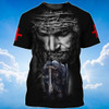 FUNSTUFFPRINT Faith Over Fear Black Tshirt Knight Jesus Tshirt Men Women 3D T-shirt