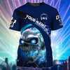 FUNSTUFFPRINT Customized Blue Skull Dj T Shirt, Men's Dj Shirt, Dj Lover Gift 3D T-shirt