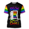 FUNSTUFFPRINT Pride Tee Shirts For Gay, No One Should Live In A Closet, Pride Shirt All Over Printed 3D T-shirt