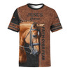 FUNSTUFFPRINT Faith Over Fear Jesus And Horse Customized Shirt - Christian 3d Shirts For Men Women - Custom Name T-Shirt 3D T-shirt