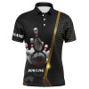 FUNSTUFFPRINT Personalized Men Polo Bowling Shirt Black and Gold Men Bowlers Polo Shirt Size S-5XL